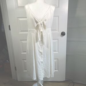 Cream White Dress Button Front Halter Sleeveless Smocked Size XXL 2X Beach Bride